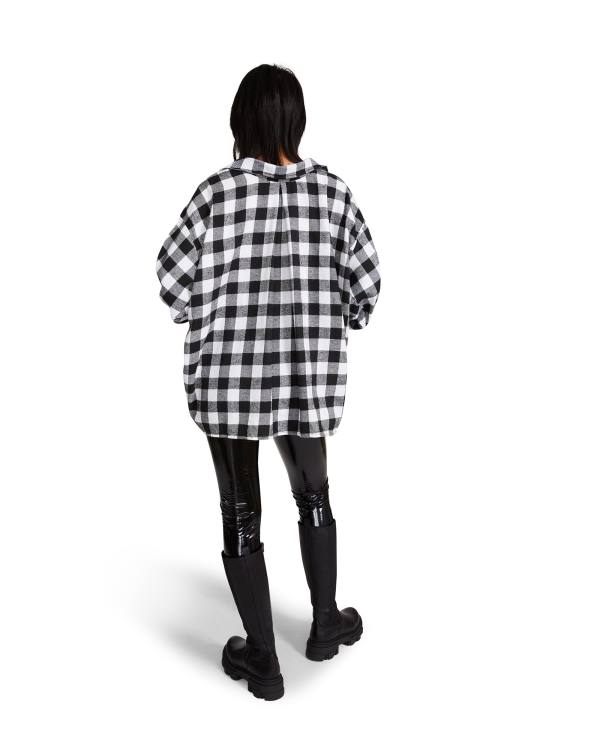 Steve Madden Oversized Gingham Flannel Women's Tops Black | SM-176DA