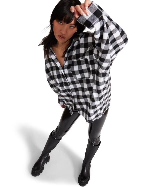 Steve Madden Oversized Gingham Flannel Women\'s Tops Black | SM-176DA