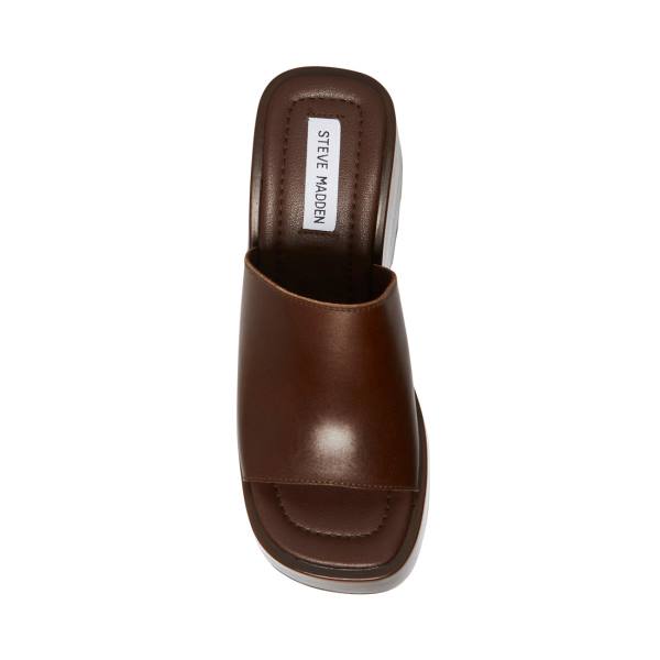 Steve Madden Pepe30 Cognac Leather Women's Sandals Brown | SM-968FE