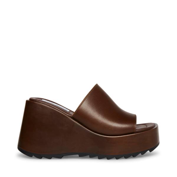 Steve Madden Pepe30 Cognac Leather Women\'s Sandals Brown | SM-968FE