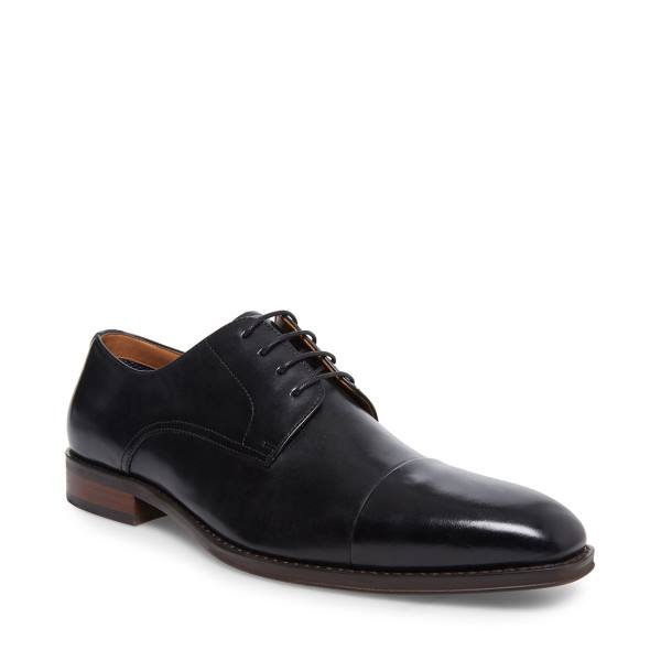 Steve Madden Plot Leather Men's Dress Shoes Black | SM-305AP