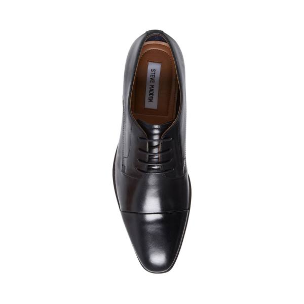 Steve Madden Plot Leather Men's Dress Shoes Black | SM-305AP