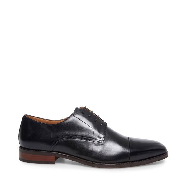 Steve Madden Plot Leather Men\'s Dress Shoes Black | SM-305AP