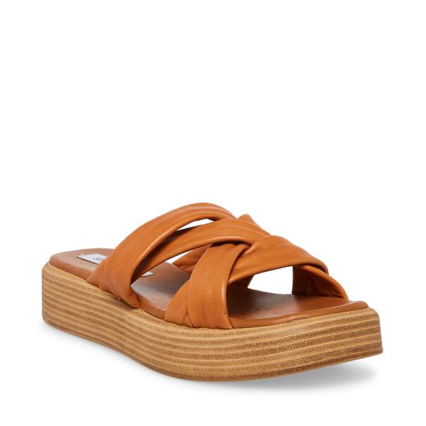 Steve Madden Salita Tan Leather Women's Sandals Brown | SM-397GM