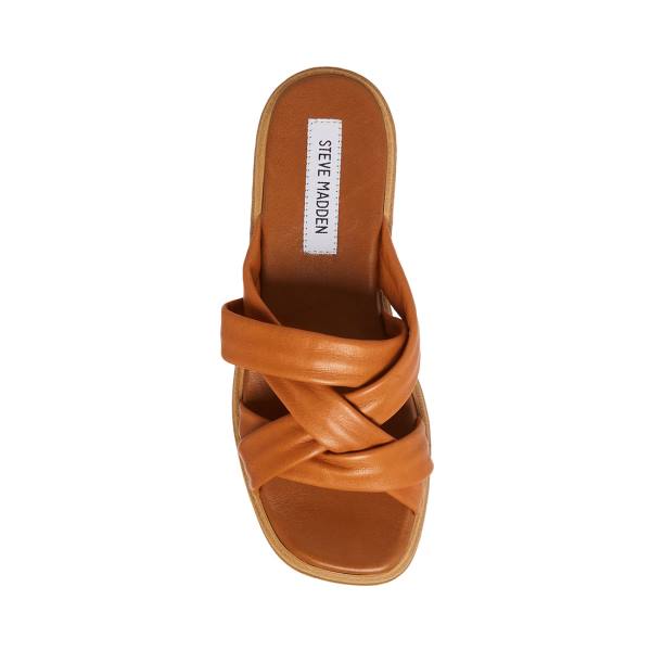 Steve Madden Salita Tan Leather Women's Sandals Brown | SM-397GM