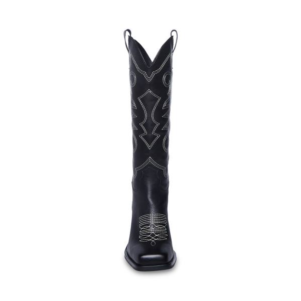 Steve Madden Stampede Leather Women's Boots Black | SM-806UT