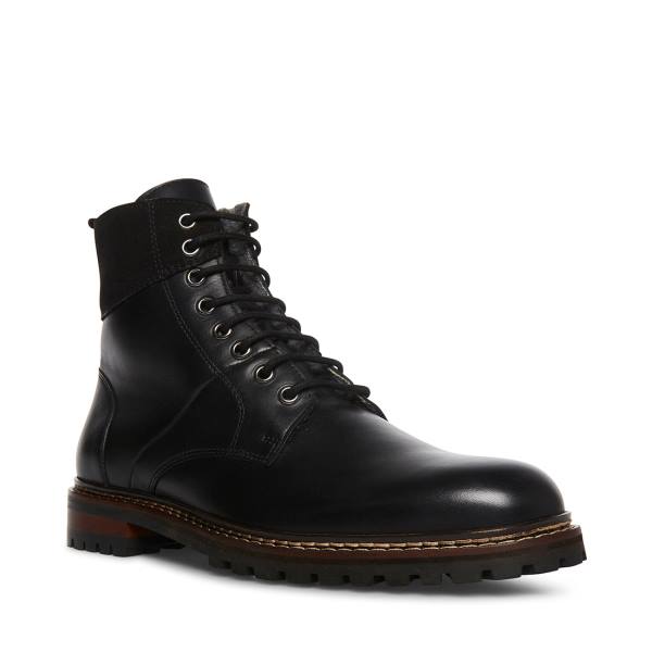 Steve Madden Strategyy Leather Men's Boots Black | SM-843YQ