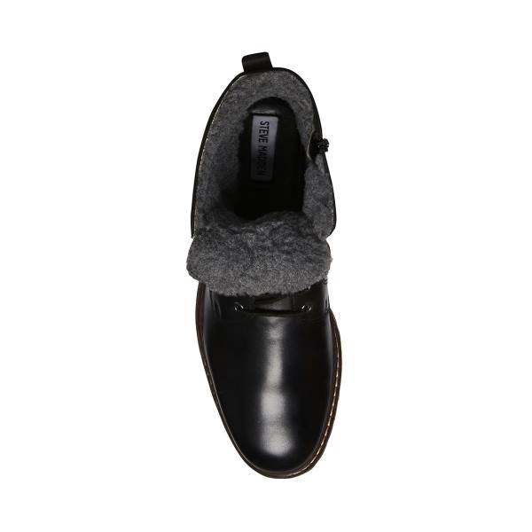 Steve Madden Strategyy Leather Men's Boots Black | SM-843YQ
