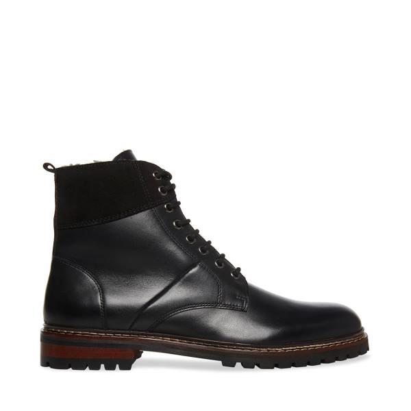 Steve Madden Strategyy Leather Men\'s Boots Black | SM-843YQ