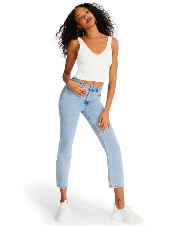 Steve Madden Sweater Cropped Tank Women's Tops White | SM-387ES