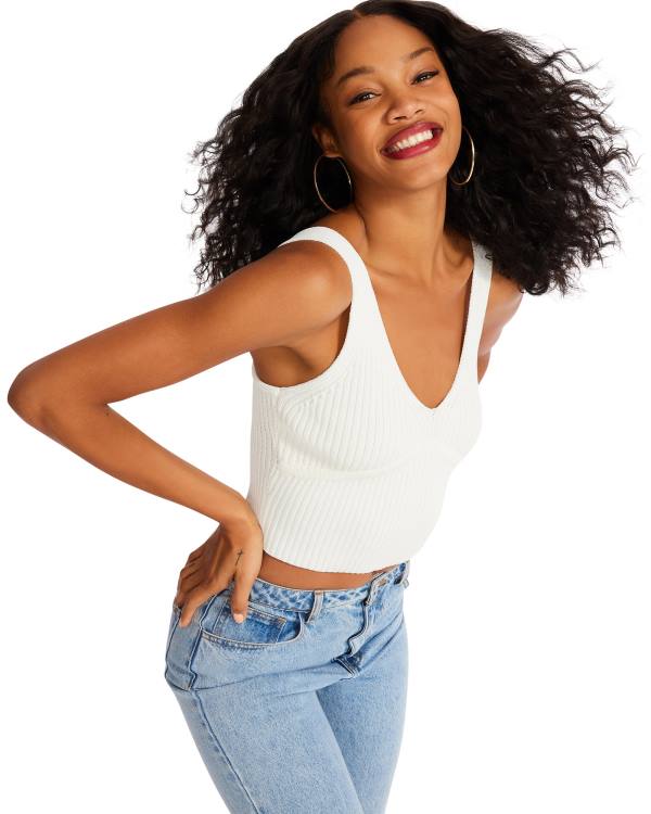 Steve Madden Sweater Cropped Tank Women's Tops White | SM-387ES