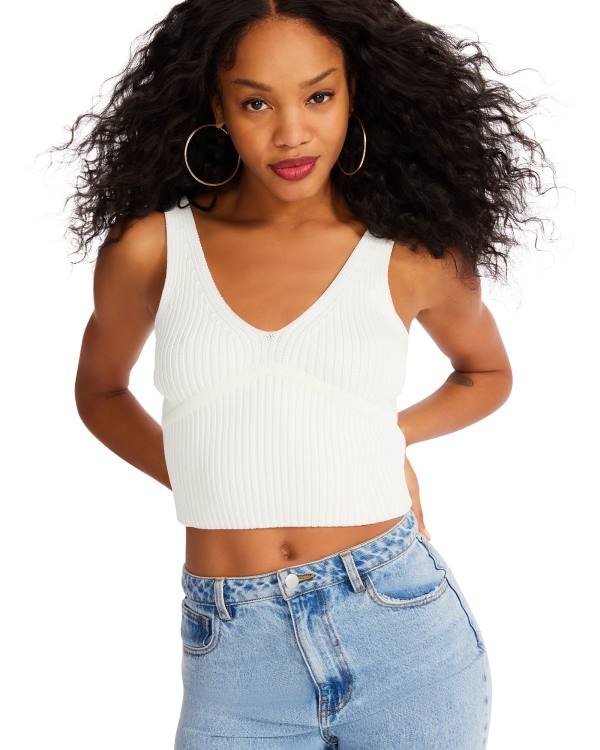 Steve Madden Sweater Cropped Tank Women\'s Tops White | SM-387ES