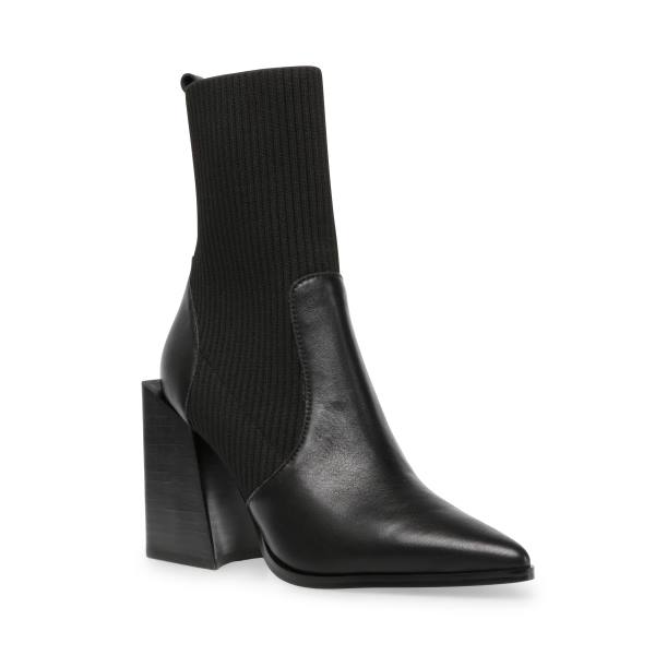 Steve Madden Tackle Leather Women's Booties Black | SM-789EO