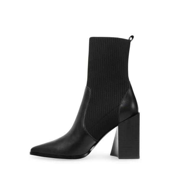 Steve Madden Tackle Leather Women's Booties Black | SM-789EO