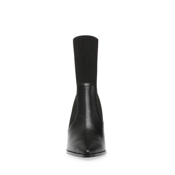 Steve Madden Tackle Leather Women's Booties Black | SM-789EO