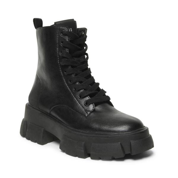 Steve Madden Thora Leather Women's Booties Black | SM-028BJ