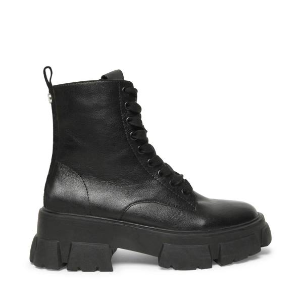 Steve Madden Thora Leather Women\'s Booties Black | SM-028BJ