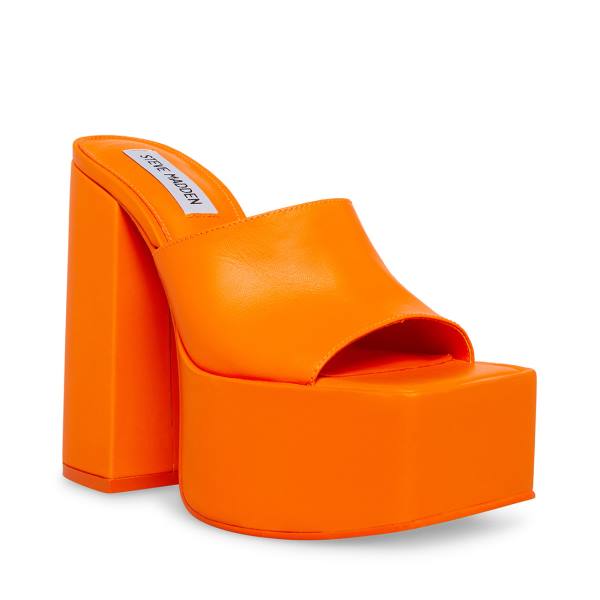 Steve Madden Trixie Leather Women's Heels Orange | SM-095XW