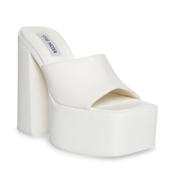 Steve Madden Trixie Leather Women's Heels White | SM-817WB