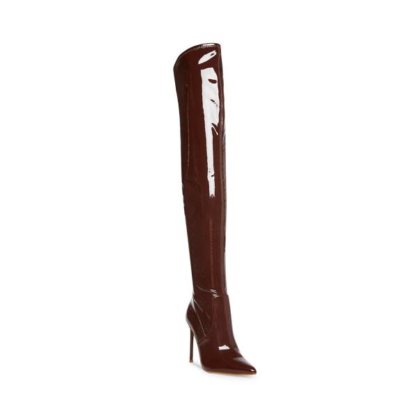 Steve Madden Vava Patent Women's Boots Brown | SM-549KU