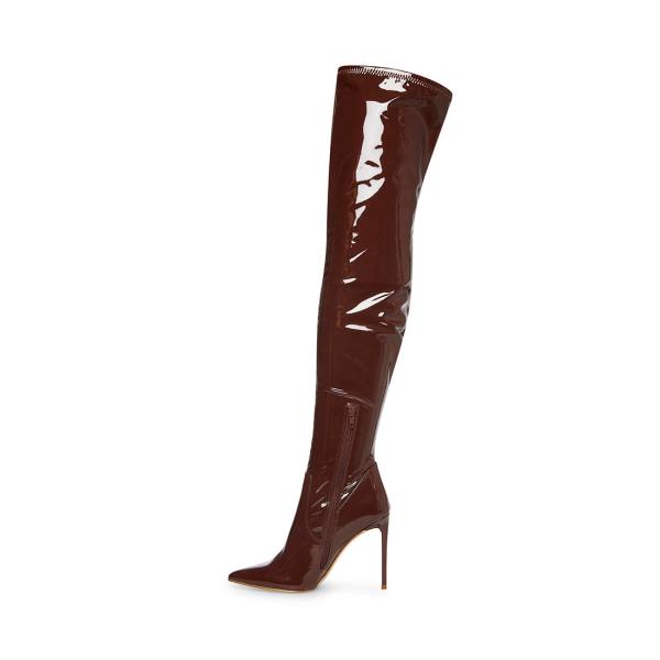 Steve Madden Vava Patent Women's Boots Brown | SM-549KU