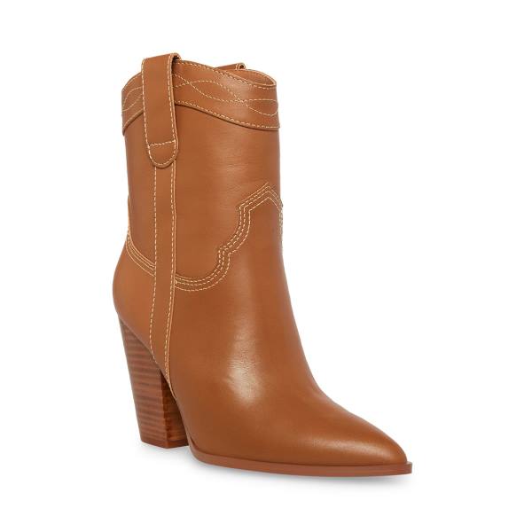 Steve Madden Westyn Cognac Leather Women's Booties Brown | SM-371VG