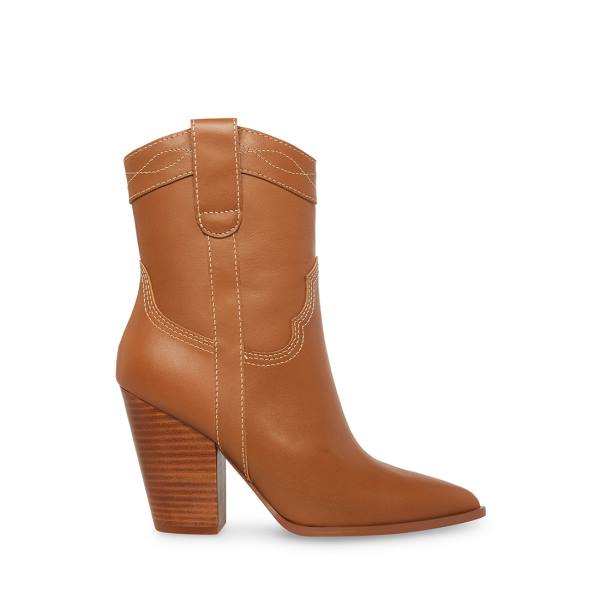Steve Madden Westyn Cognac Leather Women\'s Booties Brown | SM-371VG