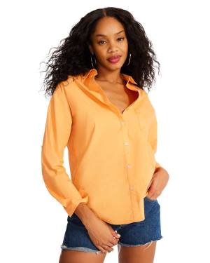 Steve Madden Bright Button Down Women's Tops Orange | SM-921UJ