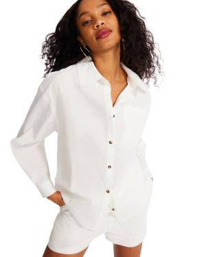 Steve Madden Button Down Short Set Women's Loungewear White | SM-501GV