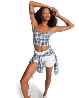 Steve Madden Checkered Tank Women's Tops Blue | SM-804LH