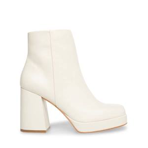 Steve Madden Edsel Bone Leather Women's Booties Beige | SM-985FV