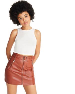 Steve Madden Faux Leather Moto Women's Skirts Brown | SM-971CZ