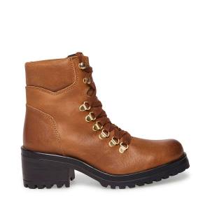 Steve Madden Galway Cognac Leather Women's Booties Brown | SM-479NM
