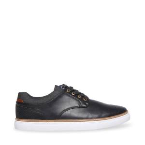 Steve Madden Gully Leather Men's Sneakers Black | SM-065UV