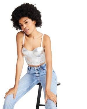 Steve Madden Metallic Bustier Women's Tops Silver | SM-796ER