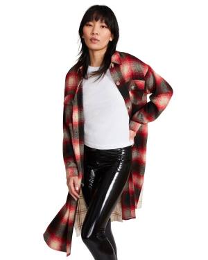 Steve Madden Mixed Plaid Duster Women's Jackets Red | SM-016SQ
