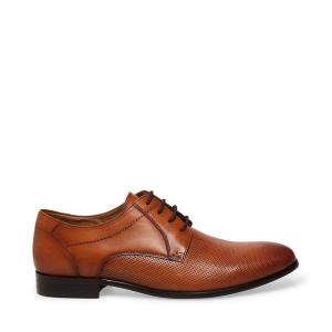Steve Madden Perris Cognac Leather Men's Dress Shoes Brown | SM-859LK