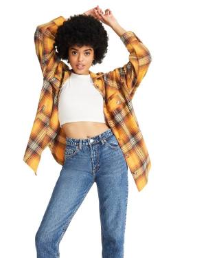 Steve Madden Plaid Flannel Women's Tops Orange | SM-539YR