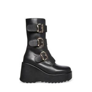 Steve Madden Primrose Leather Women's Booties Black | SM-527HX