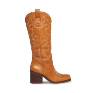 Steve Madden Stampede Tan Leather Women's Boots Brown | SM-190QU