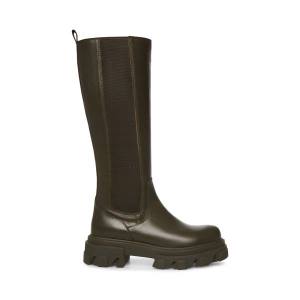 Steve Madden Wayde Leather Women's Boots Olive | SM-813EF